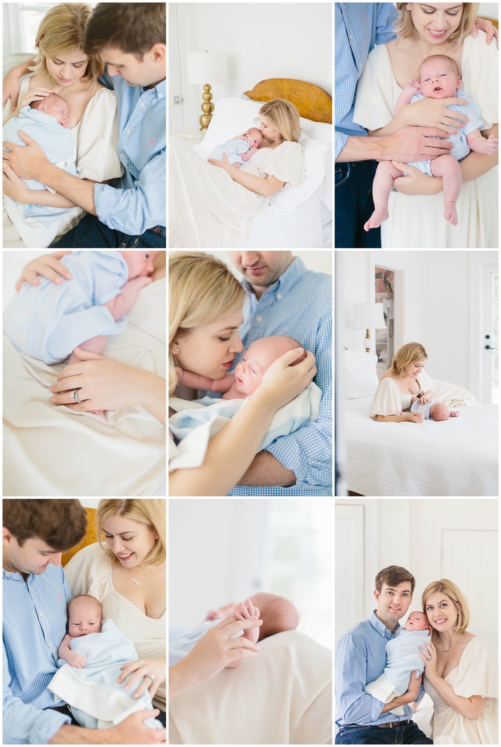 Light and airy, soft collage of lifestyle newborn photography