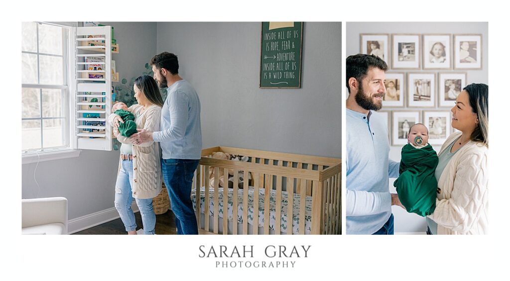 lifestyle newborn photos newborn baby with parents in nursery, Sarah Gray Tallahassee newborn photographer