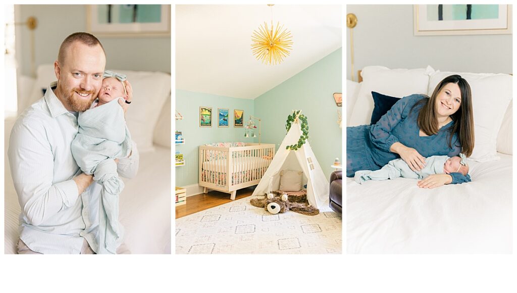 Parents with newborn baby in nursery, Sarah Gray Photography, Tallahassee Newborn Photographer